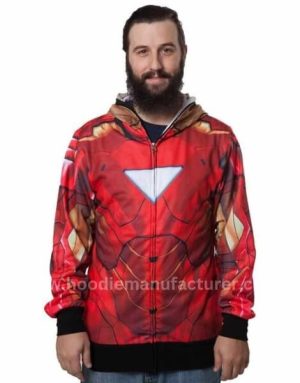 Wholesale Men's Iron Man Printed Long Sleeve Polyester Zipper Hoodie Manufacturer