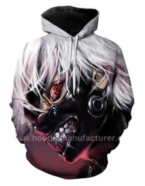 wholesale 3d printed tokyo ghoul face hoodie manufacturer