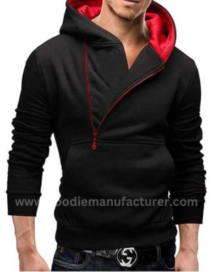 wholesale black red zipper polo hoodie