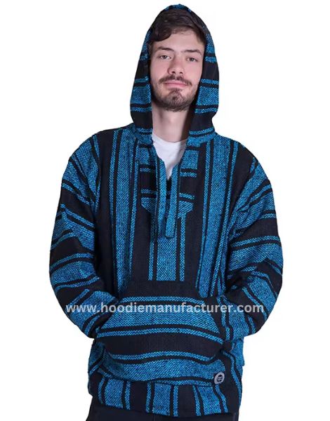 Wholesale Men's Blue Striped Mexican Baja Hoodie Form Hoodie Manufacturer