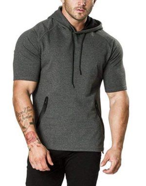 custom o neck short sleeve men gym hoodies manufacturers