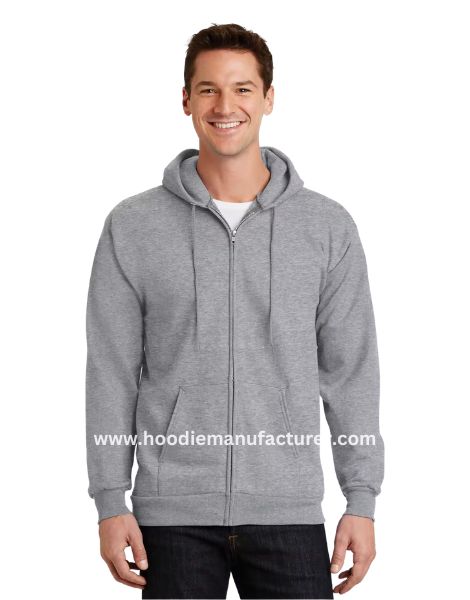 Wholesale Men's Grey Zip Up Hoodie Form Hoodie Manufacturer