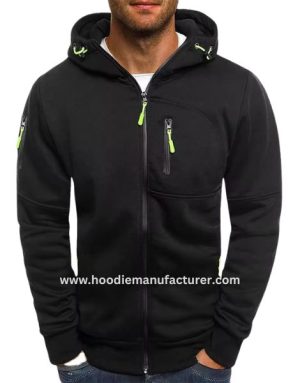 wholesale mens black zip up hoodie manufacturer