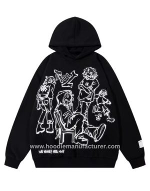 wholesale custom printed black hoodie manufacturer