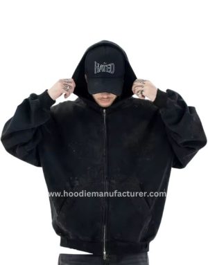 wholesale oversized black zip up hoodie mens