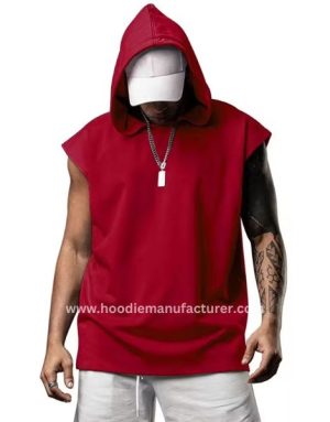 wholesale red sleeveless pullover hoodie for men