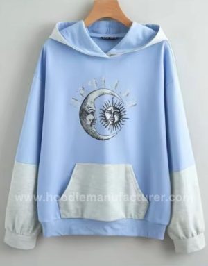 Color Block Sun and Moon Print Kangaroo Pocket Hoodie
