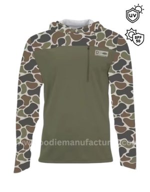 wholesale men's long sleeve custom printed performance camo fishing hoodie manufacturer