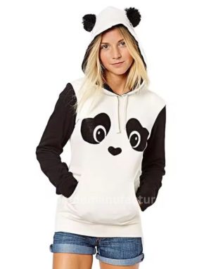 wholesale women's black white panda printed hippy hoodie manufacturer