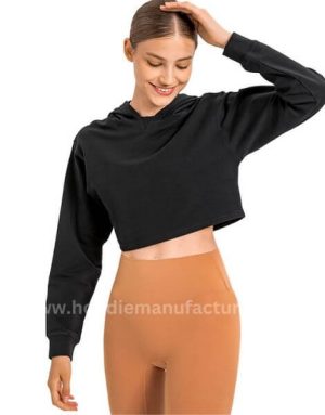 wholesale crop top long sleeve women fitness hoodies with pocket manufacturer