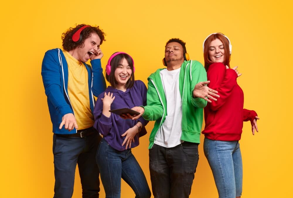 group of people wearing hoodies from wholesale hoodie supplier