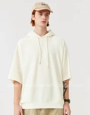wholesale men's polyester waffle lattice short sleeve hooded t-shirt manufacturer