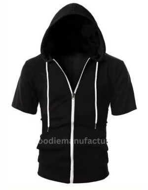 wholesale short sleeve zip up fiber optic hoodie manufacturer