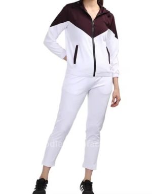 wholesale women’s 100% cotton custom zip-up hooded tracksuit manufacturer