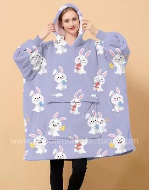 wholesale raccoon rabbit printed fleece oversized hoodie blanket