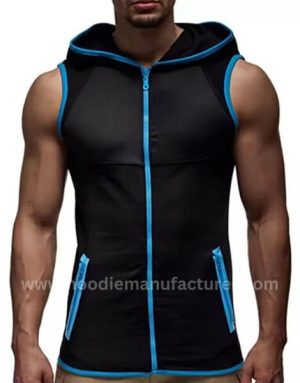 slim fit sleeveless zip-up hoodie for men