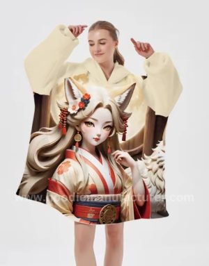 unisex anime position printing flannel hoodie blanket