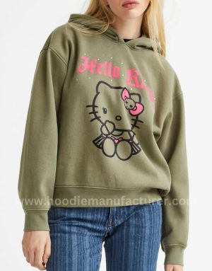 long sleeve khaki green hello kitty oversized hoodie