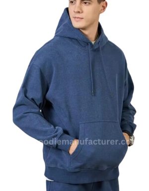 men 100% cotton blue vintage crewneck hooded sweatshirt