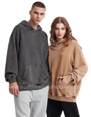 unisex drop shoulder wax printed retro hoodie