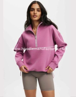 Pink Long Sleeve Half Zipper Cotton Hoodie Manufacturer