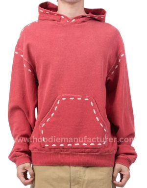 pink embroidered pullover hoodie for men