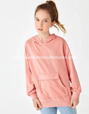 girls pink cotton hoodie with pockets supplier