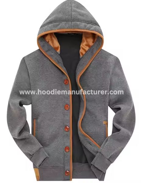 men breathable fleece button hoodie wholesale