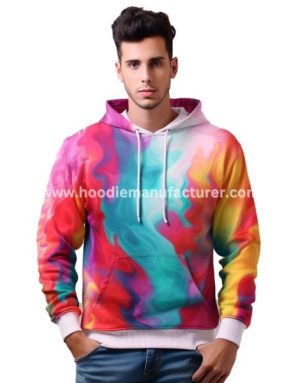 men rainbow color breathable tie dye hoodie supplier