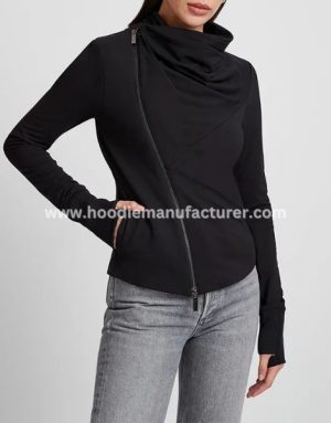 women high neck asymmetric zipper hoodie manufacturer