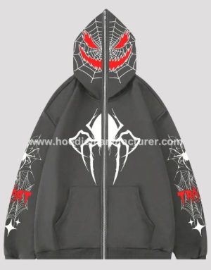 Cotton Spider Printed Zipper Hoodie Manufacturer