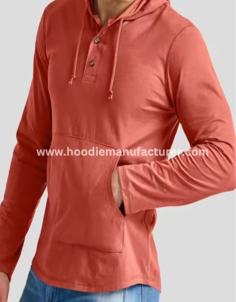 Men Lightweight Button Plain Hoodies Supplier