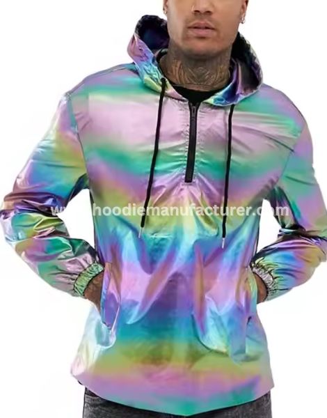 Custom Nylon Holographic Reflective Zip Up Hoodie