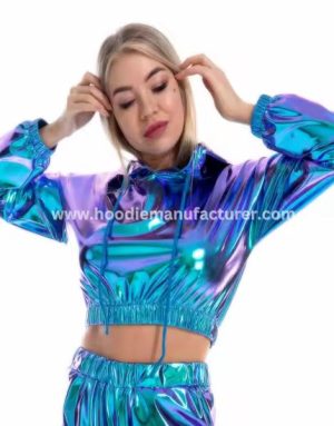 Women Long Sleeve Cropped Holographic Hoodies Manufacturer