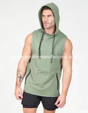 men sleeveless kangaroo pocket hoodie wholesale