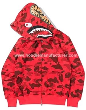 Red Camo Printed Full Face Zip Up Hoodie Wholesale