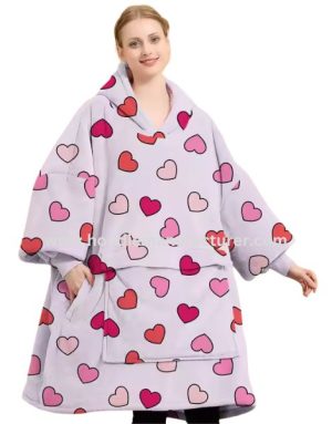 Valentine Love Heart Printed Blanket Hoodie Suppliers