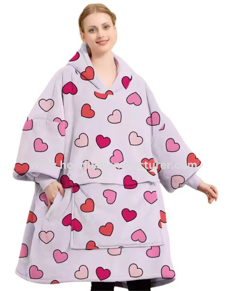 Valentine Love Heart Printed Blanket Hoodie Suppliers