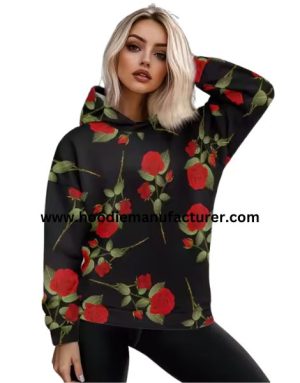 Women Valentine Day Rose Printed Hoodie Manufacturer