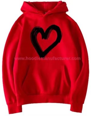 Men Cotton Black Heart Printed Red Hoodie Wholesale