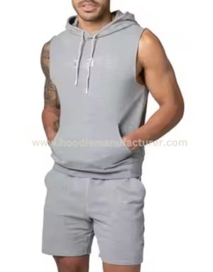 Men Grey Sleeveless Hoodie Wholesale