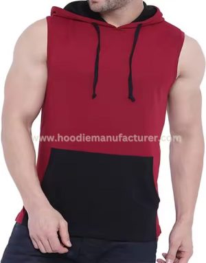 Men Red and Black Sleeveless Hoodie Suppliers