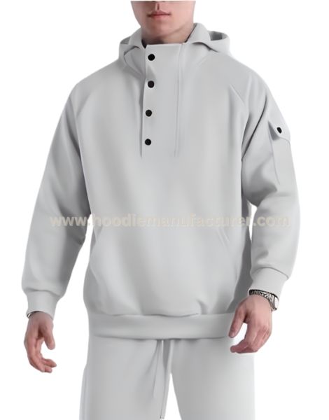 Button Collar Grey Washed Hoodie Manufacturer