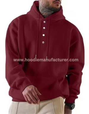 Men Cotton Collar Drawstring Button Hoodies Wholesale