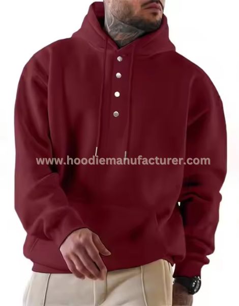Men Cotton Collar Drawstring Button Hoodies Wholesale