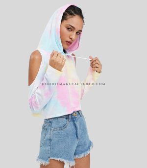 Bulk Open Shoulder Tie Dye Crop Hoodie