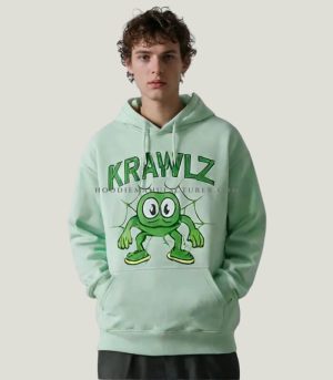 wholesale soft mint green spider print cotton hoodie