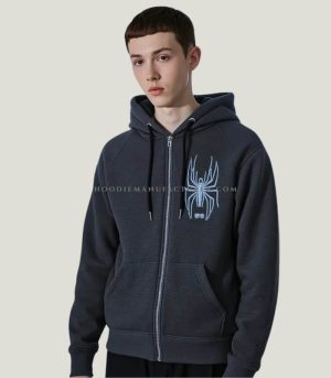 spider embroidered cotton zip hoodie custom