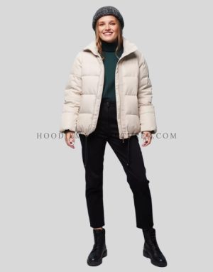 stylish ribbed cuffs puffer jacket for women manufacturer
