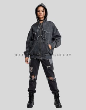 womens grey denim hoodie supplier